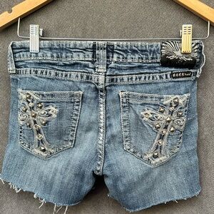 Bling cross jean shorts low waist women’s